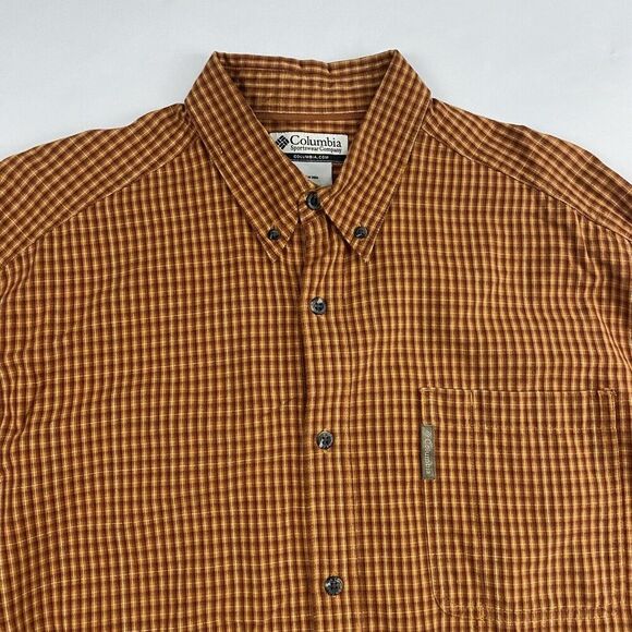 Columbia Sportswear Sz L Orange Plaid Long Sleeve Button Up Shirt AM7109 Cotton - Picture 7 of 9